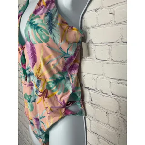 Bar III Women's XL Plunge Lace-Up Tropical Print‎ One Piece Swimsuit NWT thumbnail 4