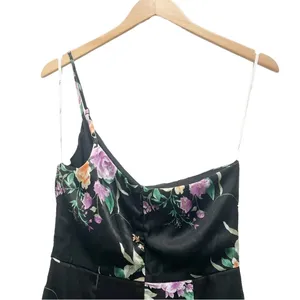 NWT Lulus Keepin' It Chic Black Floral Satin One-Shoulder Midi Dress Size Medium thumbnail 6