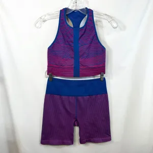 Fabletics Medium Workout Set Pink Blue Seamless Sports‎ Bra Bike Shorts 1597 thumbnail 5