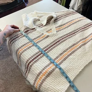 Free People Kennedy Striped Collared Cropped Chunky Knit Sweater Size Large thumbnail 7