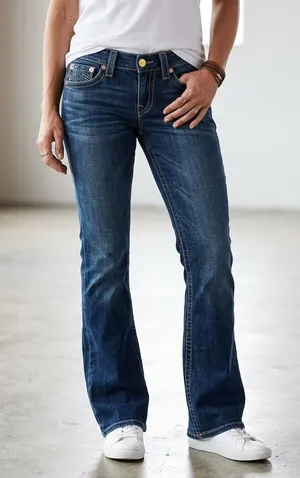 True Religion back pocket logo bootcut denim blue jeans western style size 29 thumbnail 1
