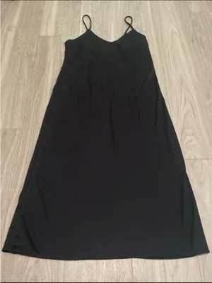 Simple Black Slip Dress with Spaghetti Straps Size M thumbnail 1