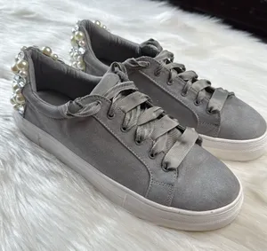 Steve Madden Gray Grit Pearl and Rhinestone Embellished Platform Sneakers thumbnail 1