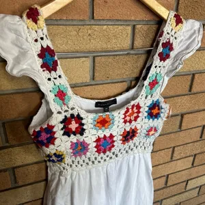 RTR Slate & Willow Crochet White Tiered Maxi Dress Size XS READ** thumbnail 4