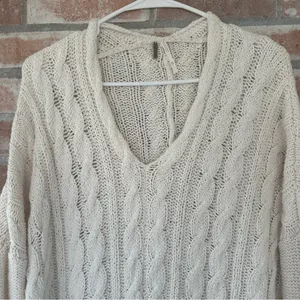 Free People Easy Cable Knit Sweater Drop Shoulder Oversized Women’s XS Beige thumbnail 3