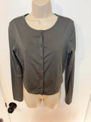 CRZ Yoga Cloud Jersey Gray Button Cardigan Soft Lightweight Athleisure S/M thumbnail 4