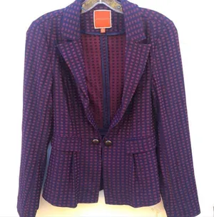 Modcloth Womens small Navy & Maroon Grid Print Bow Back dressy Casual blazer thumbnail 2