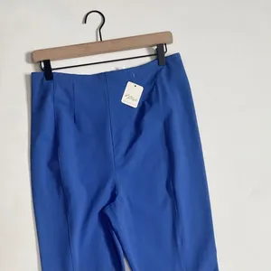 NWT! FREE PEOPLE Real Deal Split Flare Pants Blue High Rise Waist Stretch Medium thumbnail 4