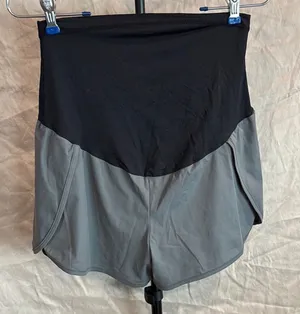 BeMaternity Two-Tone Maternity Athletic Shorts - Black and Gray thumbnail 1
