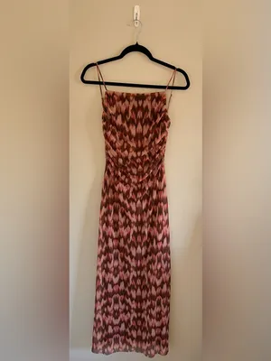H&M Draped Mesh Strappy Dress, Brown/Pink/Beige, Size M, NWT thumbnail 5