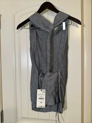 Zara Textured Ribbed Twisted Draped Open Back Sleeveless Top NWT S thumbnail 6