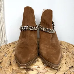 Steve Madden Boots Cedar Chestnut Suede Leather Ankle Booties Brown Chain Accent thumbnail 10