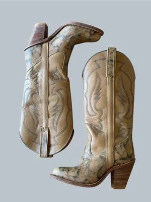 Miss Capezio Vintage Women's Embroidered Leather Stacked Heel Boot Size 5 thumbnail 7