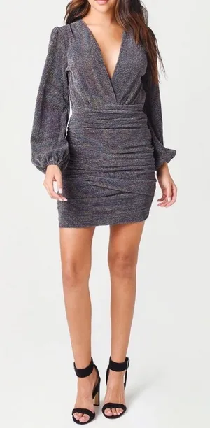 ASTR the Label Women's Meredith Metallic Long Sleeve Dress Size Medium thumbnail 1