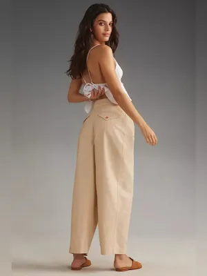 Anthropologie Maeve Utility Barrel Trouser Pants in Khaki Tan - Size US 6 thumbnail 2