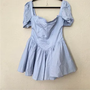 House of CB 'Maribel' Soft Blue‎ Broderie Mini Dress NWOT thumbnail 6