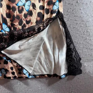 1465 | NEW Leopard Butterfly Lace Trim Side Split‎ Lingerie/Slip Dress Womens M thumbnail 5