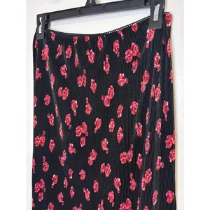 Black Midi Skirt with Red and Pink Floral Print Size Medium thumbnail 4