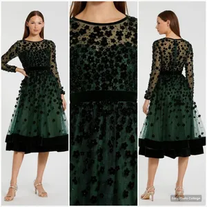 Mac Duggal 67007 Womens Green Embellished Illusion Fit & Flare Dress Gown thumbnail 2
