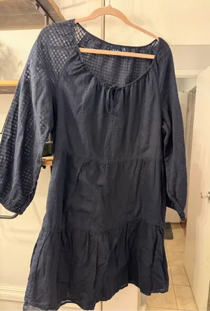 GAP Navy Long-Sleeve Peasant Dress with Tie Neck thumbnail 1
