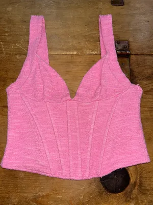 ZARA Women’s Pink Textured Corset Bustier Crop Top Size Small S thumbnail 2