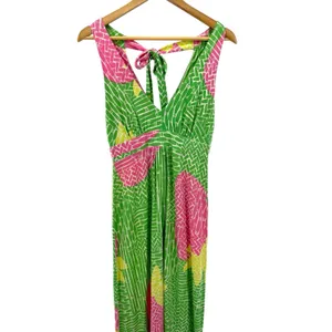 Lilly Pulitzer XS Silk Maxi Dress Green Pink Floral Boho Resort‎ Tie-Back V-Neck thumbnail 2