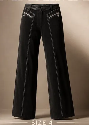 Wilsons 100% Leather Black Wide-Leg with white Stitching pants jeans sz 4 thumbnail 1