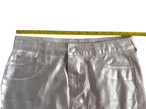 Gianni Bini NWT Sz S Mini Skirt Distressed Metallic Silver Pink Cotton Denim Shiny Pockets thumbnail 7