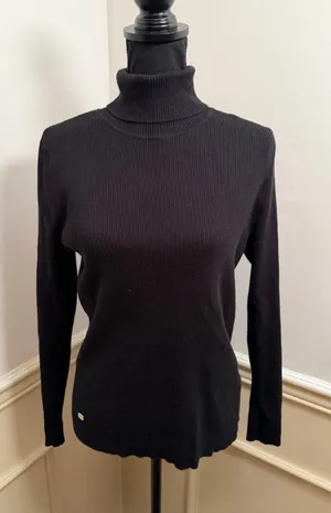 Lauren Ralph Lauren Black Ribbed Turtleneck Sweater Cotton Modal Blend Slim Fit thumbnail 1