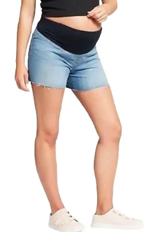 Isabel Maternity Maternity Crossover Panel Midi Jean Shorts by Ingrid & Isabel thumbnail 1