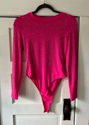 Hot Pink Long Sleeve Rhinestone One-Piece thumbnail 1