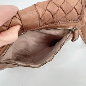 Civico 93 Genuine Leather‎ Woven Flap Crossbody Bag Brown Made in Italy thumbnail 6