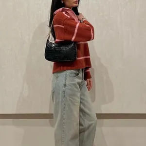 pink & red knitted striped collared sweater thumbnail 3