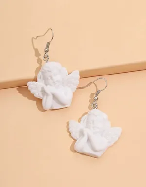 NEW Pair of white angel dangle earrings, cherub earrings, trendy y2k jewelry, angel jewelry, stocking stuffer thumbnail 2