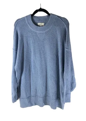 Aerie Womens Oversized Sweater Crew Neck Chunky Ribbed Knit Light Blue M thumbnail 1