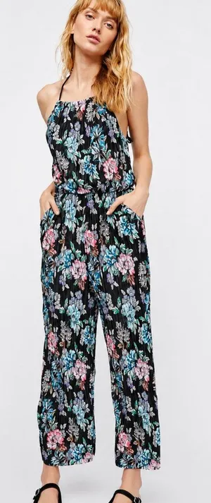 Free People Fresh Fields Floral Pleated Jumpsuit Size Large NWOT thumbnail 1