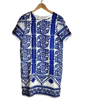 Lulu's Fond of You Shift Dress Women's Small Blue Embroidered Mini Coastal Vacay thumbnail 1