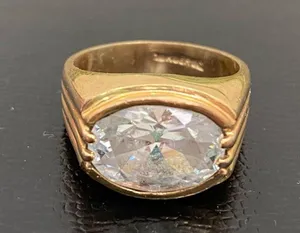 Vintage 18KGERSC Signed Gold-tone Oval CZ Stone Fashion Ring Size 10 thumbnail 13