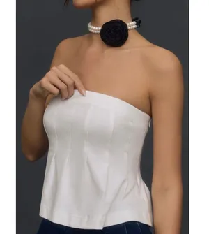 Maeve By Anthropologie Womens The Fontana Flared Tube Top Size L White thumbnail 3