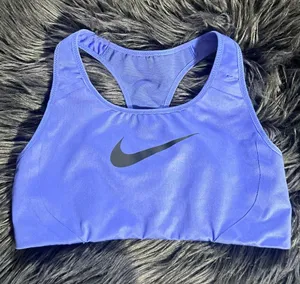 Nike Dri-Fit Swoosh Violet Racerback Black Swoosh Sports Bra Size Medium thumbnail 1