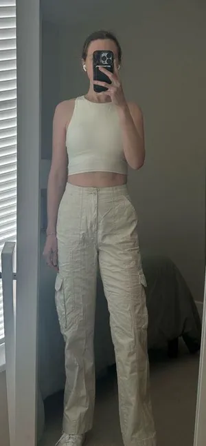 Abercrombie Women's Cream Relaxed Cargo Pants thumbnail 10