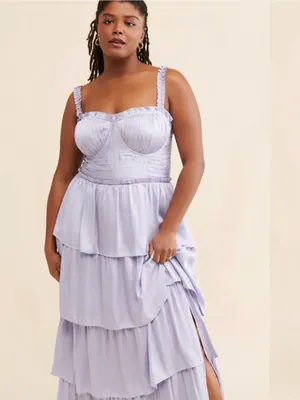 Astr Lavender Tiered Satin Maxi Dress thumbnail 7