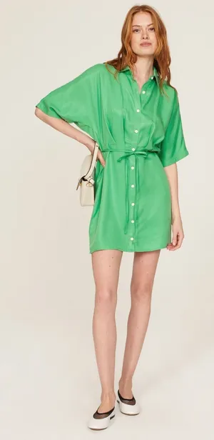 THAKOON COLLECTIVE Green Twill Short Sleeve Shirt Button Front Mini Dress Size 6 thumbnail 1