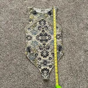 Free People Intimately cream, yellow & navy paisley open back bodysuit S thumbnail 9