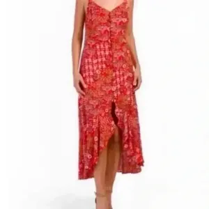 Anthropologie Abel the Label‎ Women’s Lola Red Hi-Low Maxi Dress Size XS thumbnail 2