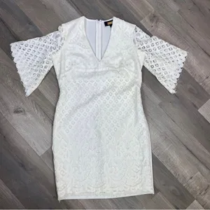 Alexia Admor Lace‎ Front Bell Sleeve Sheath Dress Small Ivory White Half Sleeve thumbnail 13