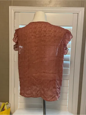 SHEIN Rust Ruffle Sleeve V-Neck Blouse thumbnail 4
