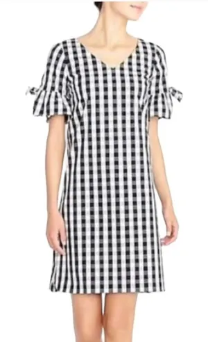J. Crew Factory‎ NWT Gingham Dress V-Neck Tie Sleeve Black White Size S thumbnail 1