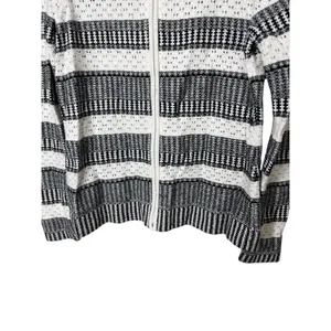 Talbots Cardigan Sweater Womens Small‎ Black White Striped Zip Up Knit thumbnail 3