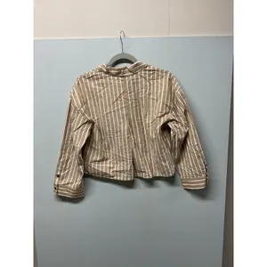 Everlane Striped Button Down Shirt Top‎ XXS Beige White Casual Cropped thumbnail 3